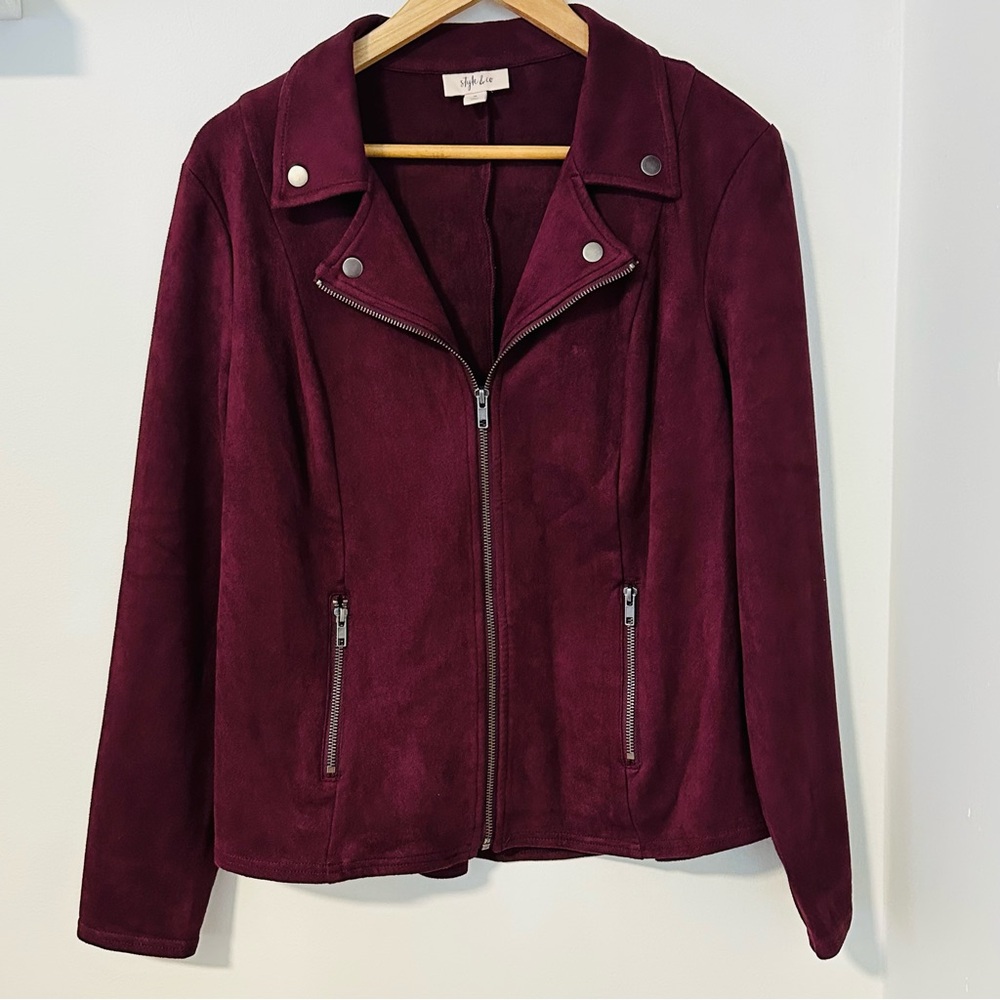 Style & Co. Deep Burgundy Faux Suede Moto Style Jacket